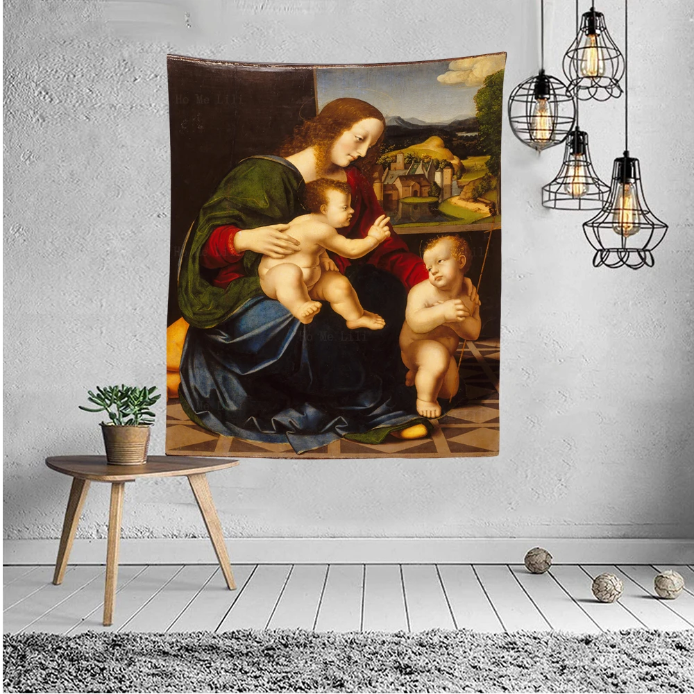 Virgin And Child With Saint John The Baptist Our Lady Of Carnations St Stylianos Tapestry By Ho Me Lili For Livingroom Decor