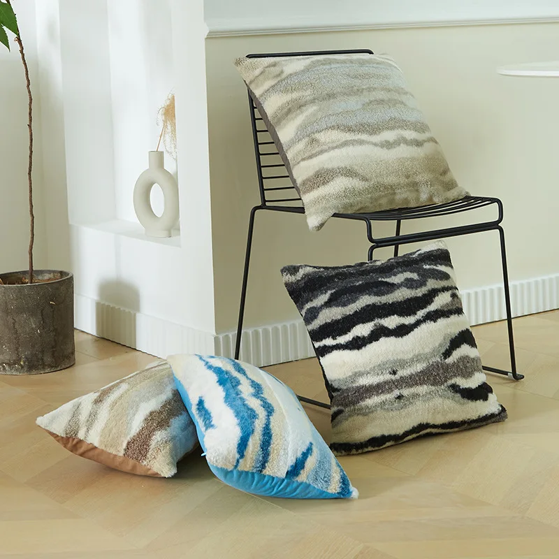 Fluffy Cushion Cover with Textured Plush Sand-like Color Nordic Style Dutch Velvet  Sofa Throw Pillow Case Bed Living Room Decor