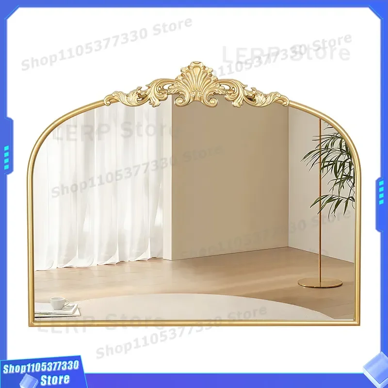 French Retro Arched Vanity Mirror European Light Luxury Carved Decorative Wall Hanging Bathroom Mirror Wholesale Home