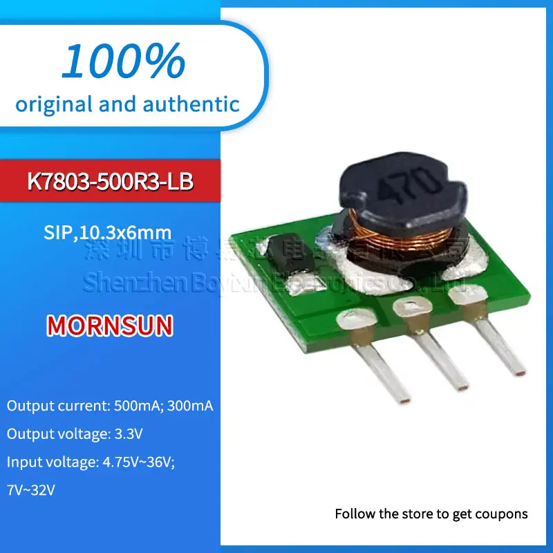 

Original genuine K7803-500R3-LB 4.75-36V to 3.3V 0.5A packaged SIP, 10.3x6mm non-isolated regulated output power supply module