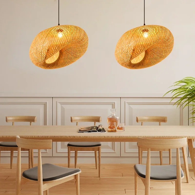 Lampada a sospensione in stile cinese unico lampadario in bambù con tessitura paralume da cucina in Rattan bellissimo paralume moderno in bambù