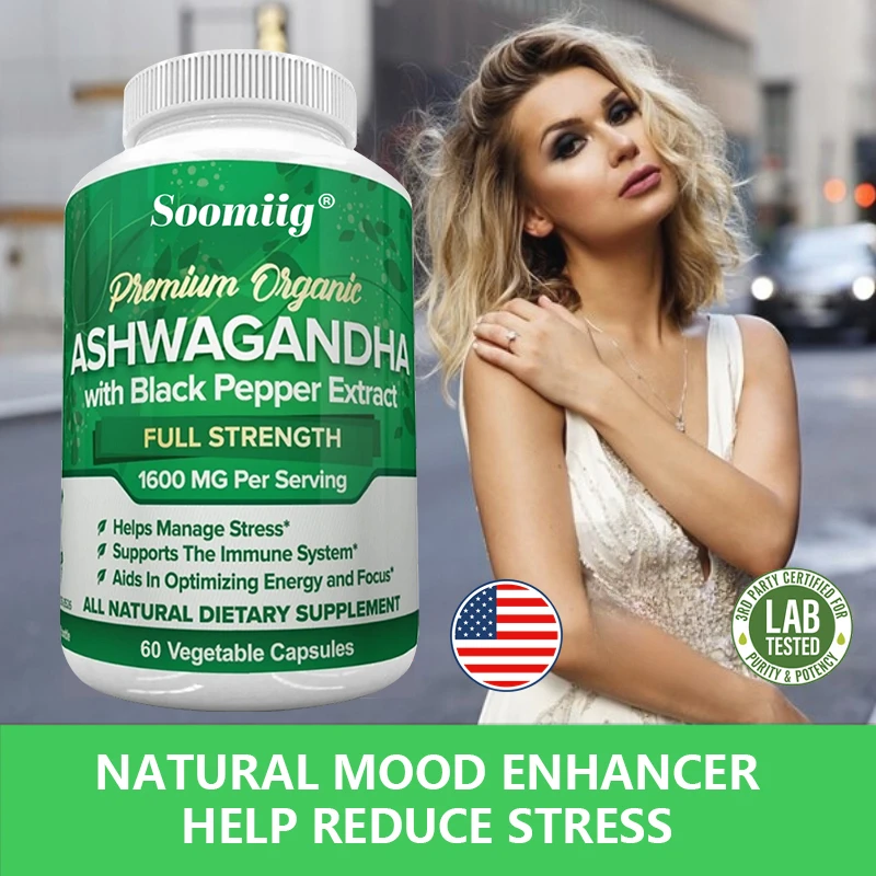 Soomiig Ashwaganda Extract 1600mg Stress and Emotional Support Immune System Helps Relax Support Sleep Improve Energy Levels