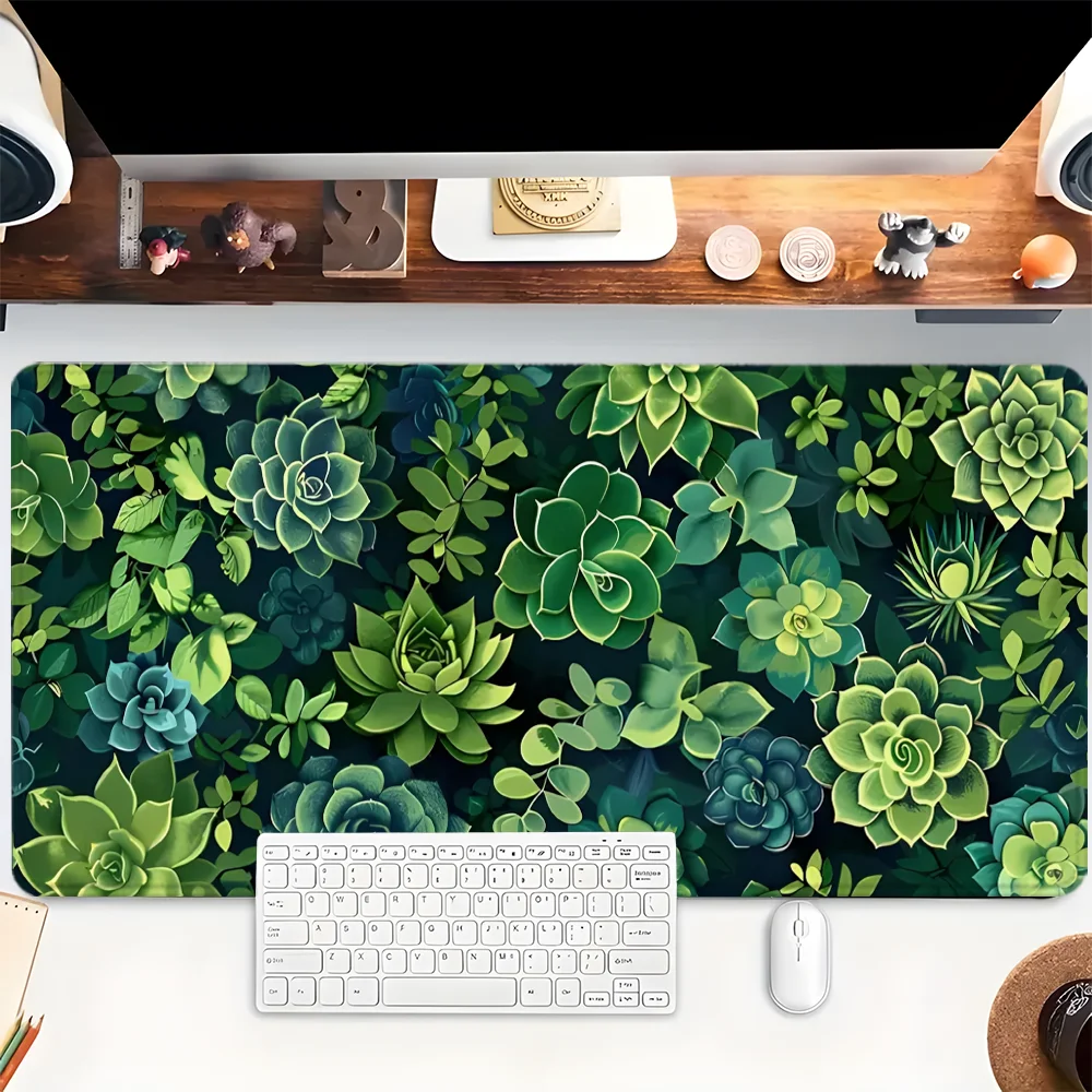

Коврик для мыши с зелеными цветами, милый игровой коврик для мыши XXL, резиновая основа с прошитыми краями, нескользящий коврик для стола, аксессуары для компьютерного стола