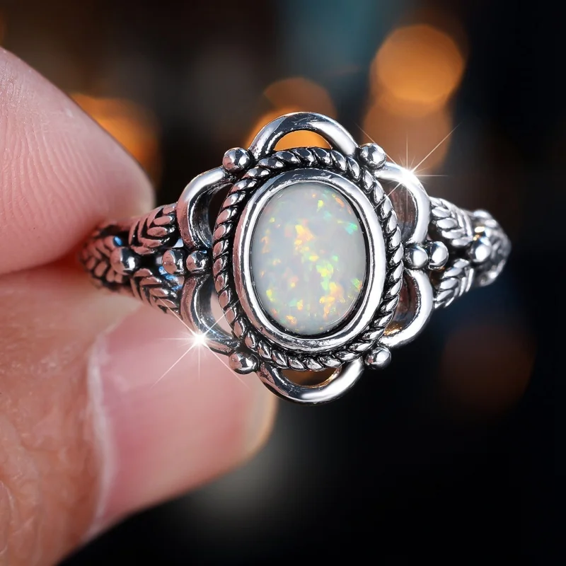 My Retro Rope Pattern Bag Inlaid Synthetic Australian Treasure Ring Hollow Rope Knot Ring Arm Banquet Daily Women's Accessories