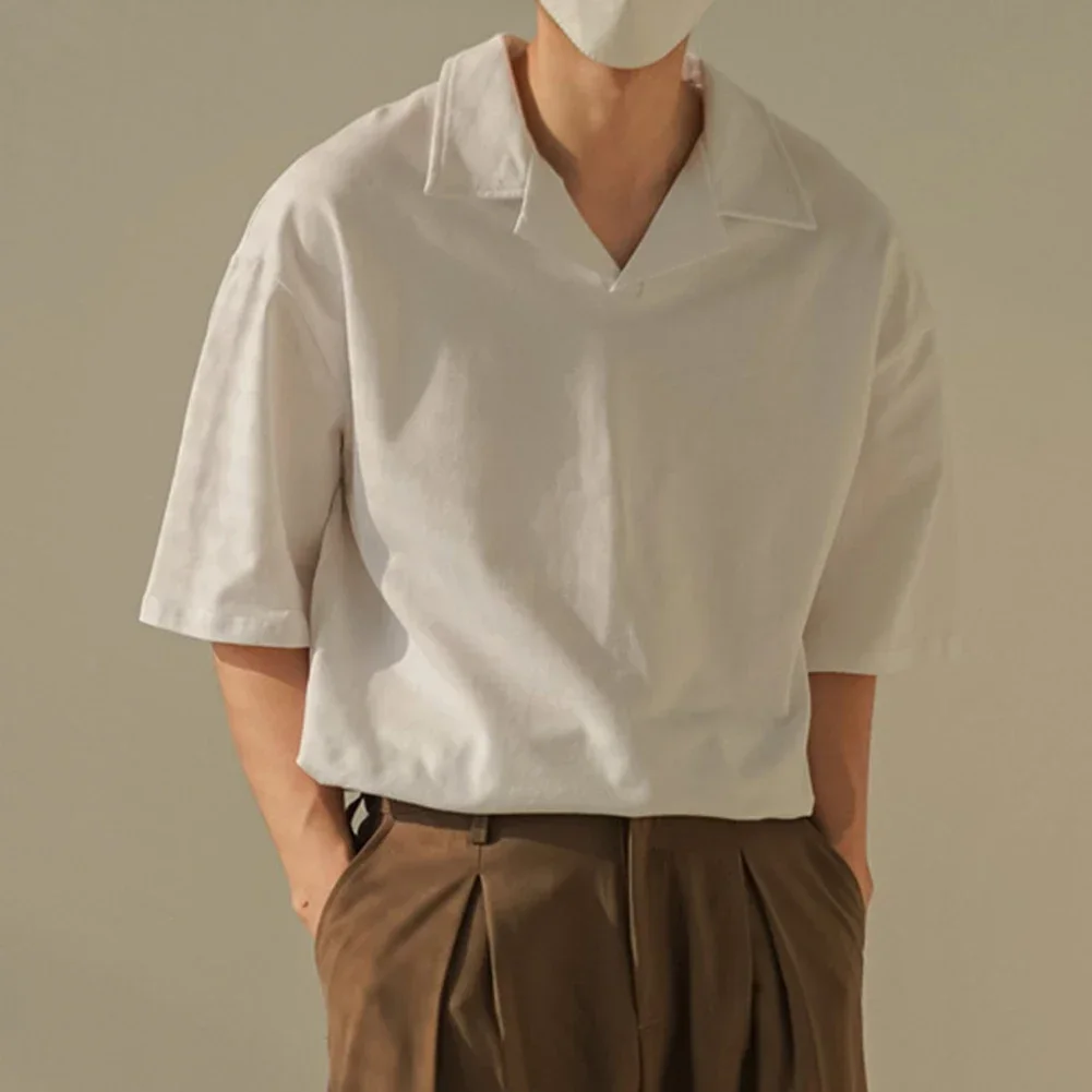 

2XL 3XL V Neck Short Sleeve Fashion Casual Short Sleeve Men's Lapel Tee Summer Fashion Style Vacation Suitable