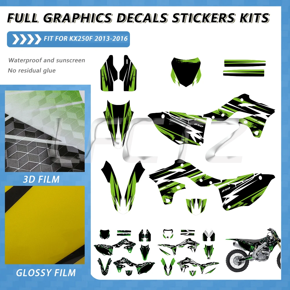 Juego completo de pegatinas gráficas para carenado de motocicleta, compatibles con Kawasaki KXF250 KX250F KXF 250 KX 250F 2013 2014 2015 2016