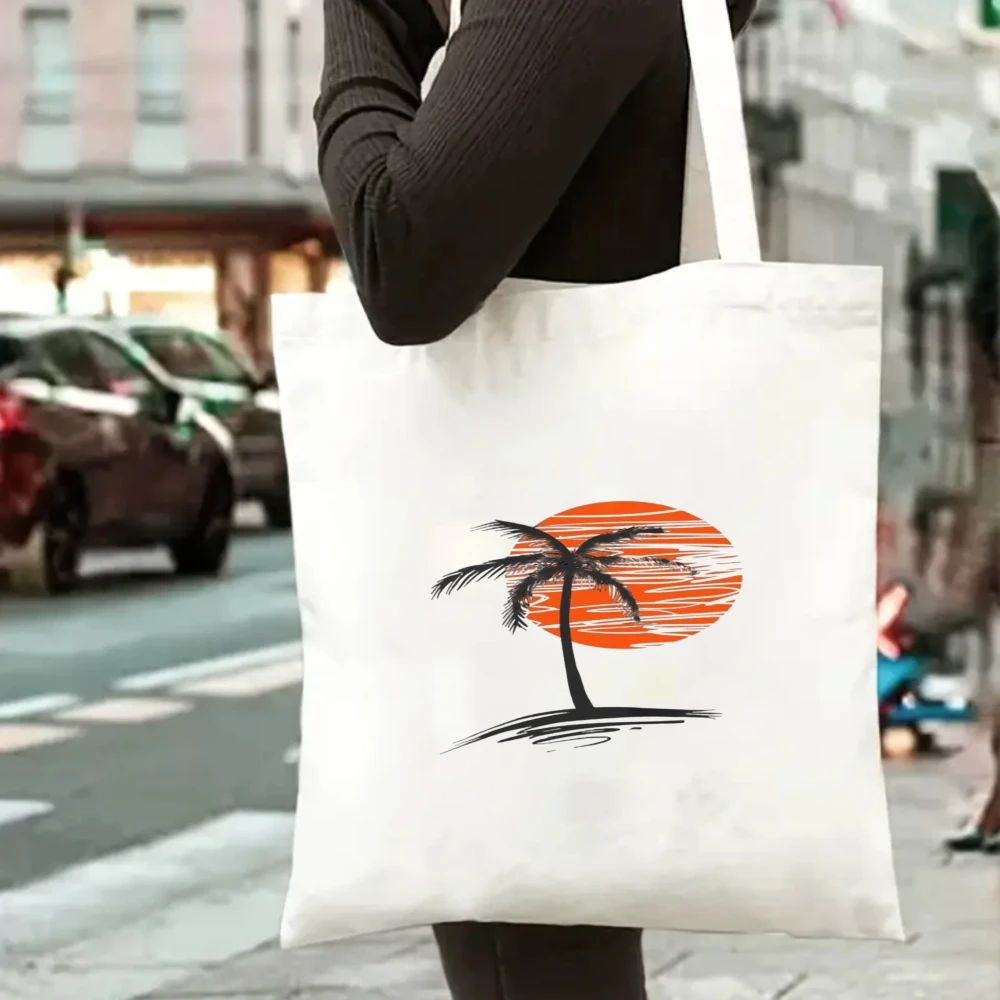 

Minimalist Art Canvas Bag Tote Bag Shoulder Bag Handbag Palm Tree Sunset Graphic Print Fashion Casual Tote for Daily Use White