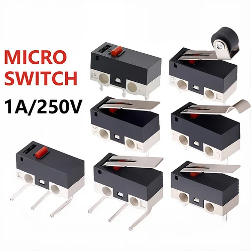 20 piezas Mini Micro interruptor de límite C NO NC 3 pines terminales PCB SPDT 1A 125V palanca de arco de rodillo acción rápida Push Micro interruptores de ratón