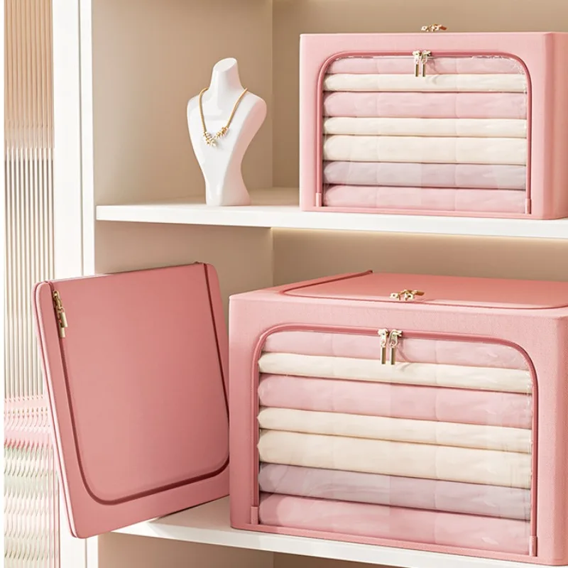 Oxford Clothes Storage Box with Large Window Waterproof Household Bedroom Wardrobe Storage Box Foldable Organizer for Quilt