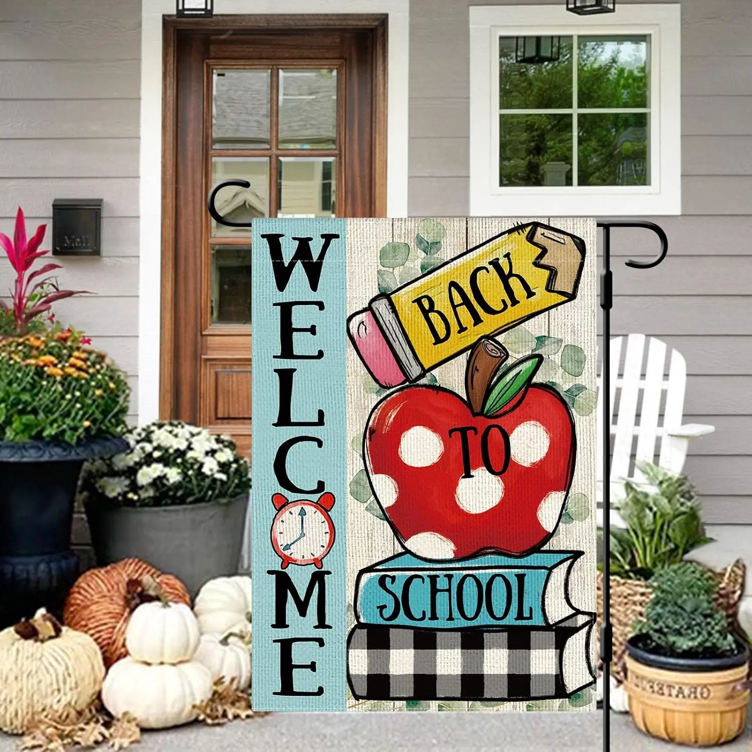 DLZDN Back to School Garden Flag Apple Book School First Day Garden Flag 12x18 Inch Vertical Double Sided Rustic Welcome Farmhou