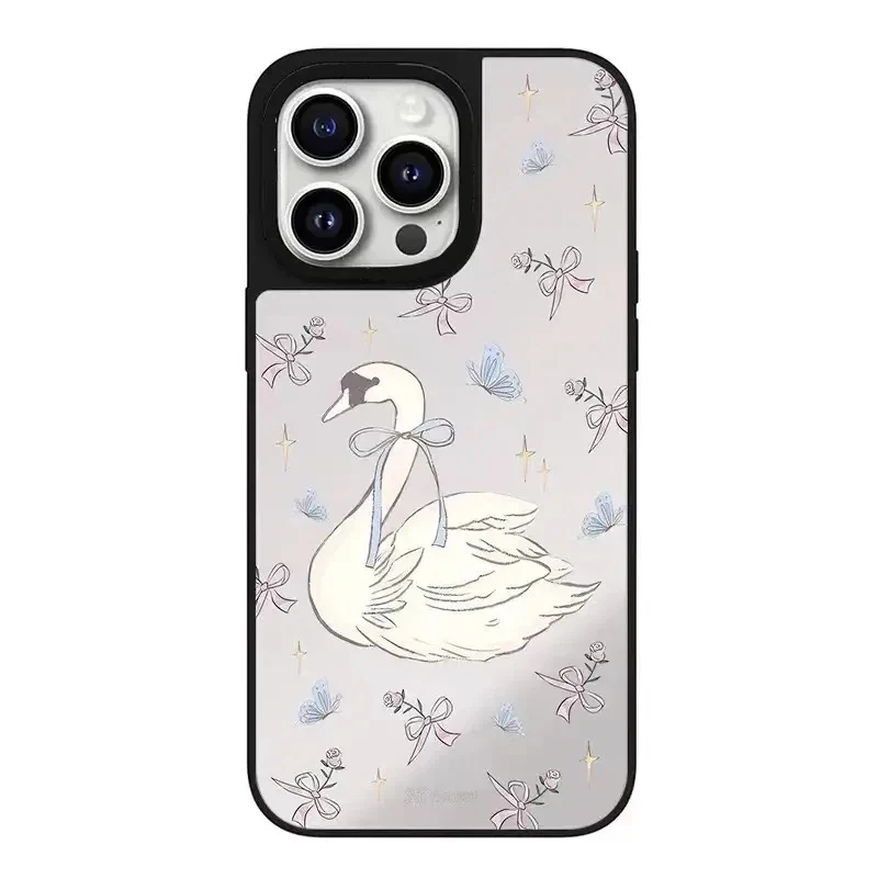 

Swan Bowknot Mirror Surface MagSafe Phone Case Cover for iPhone 11 12 13 14 15 Pro Max Case