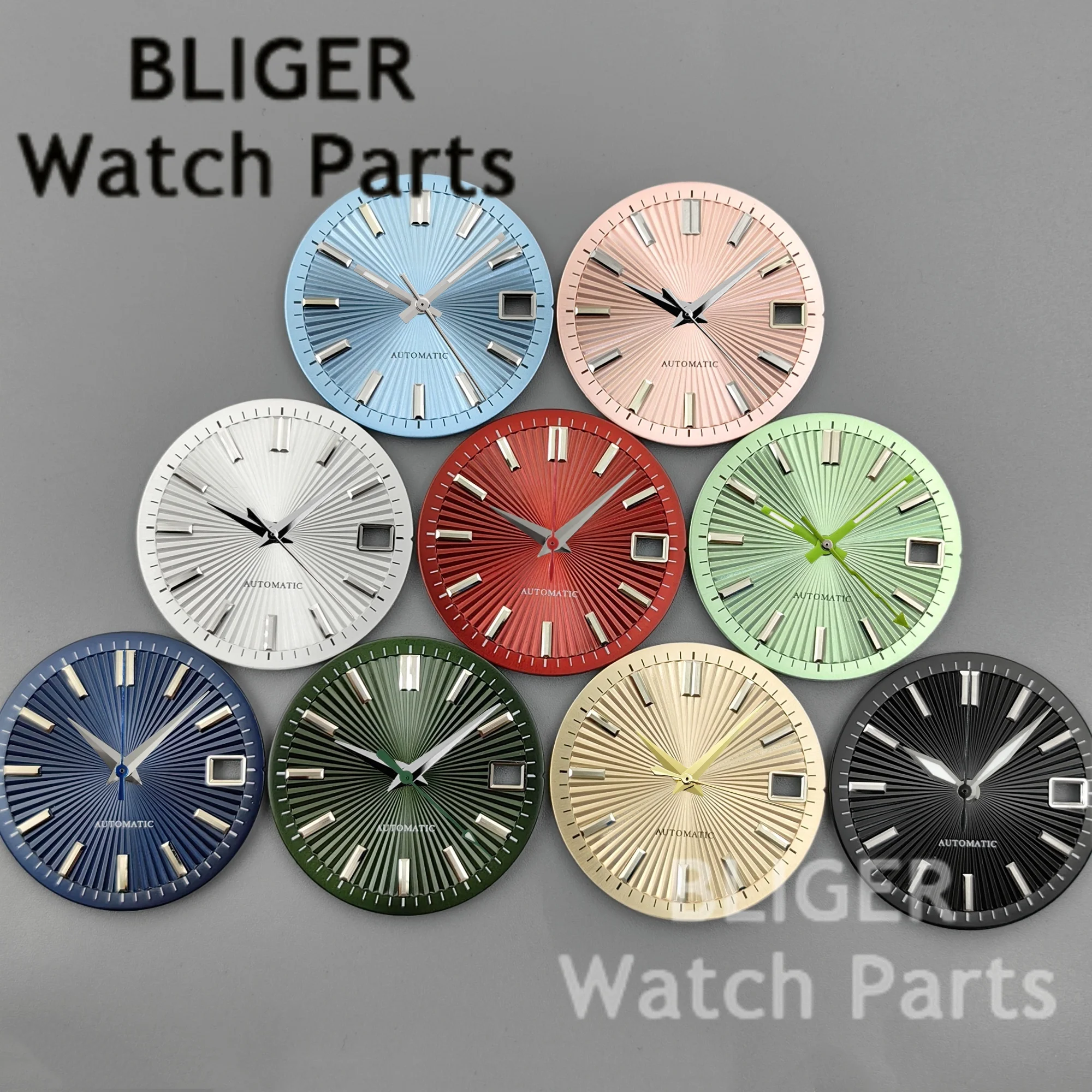 BLIGER NH35 NH36 For 29mm Folding Fan Pattern Watch Dial Sky Blue Olive Green Cocktail Red Face Watch Modified Accessories Parts
