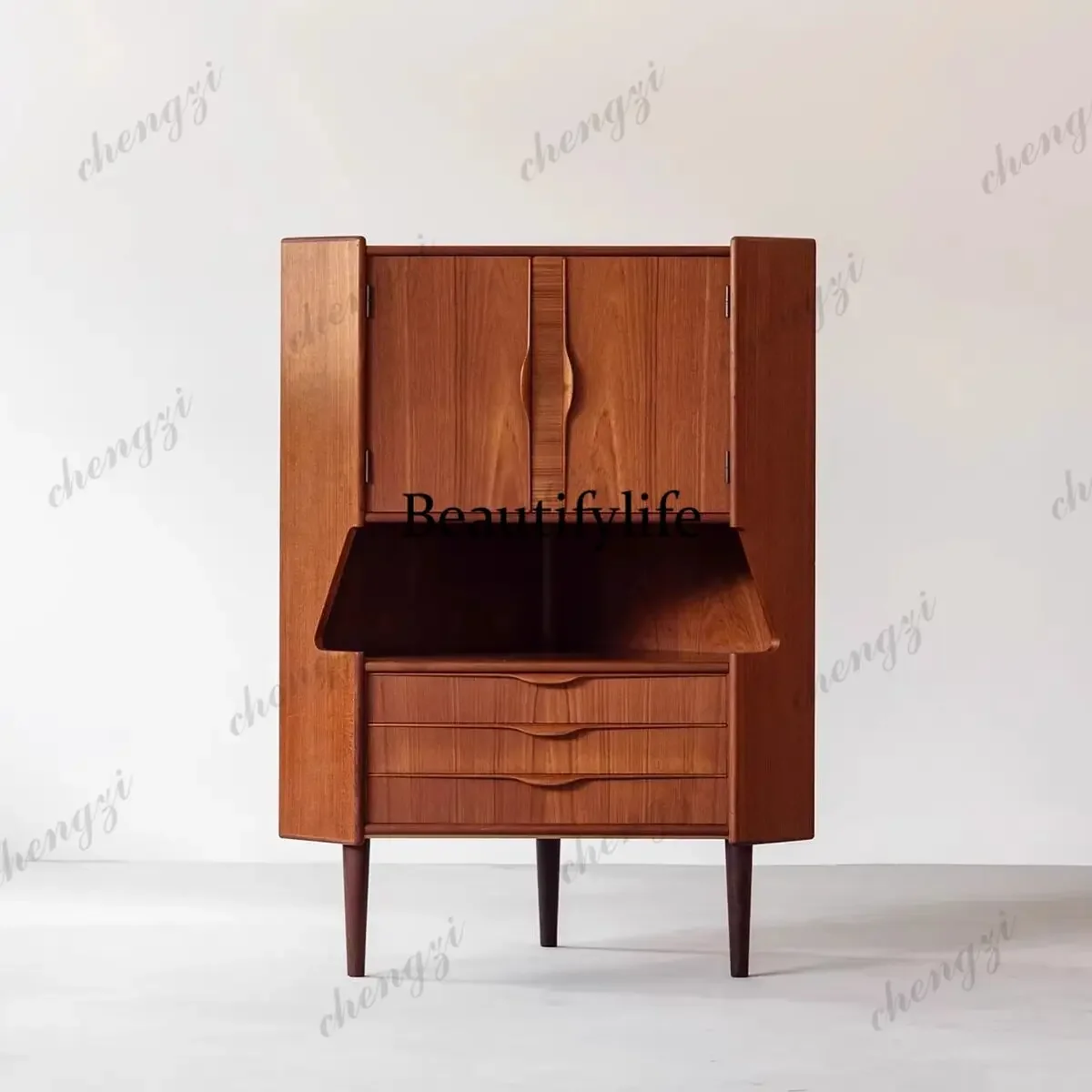 Medieval corner cabinet, solid wood triangle cabinet, cherry wood storage against the wall, medieval dining side cabinet P182
