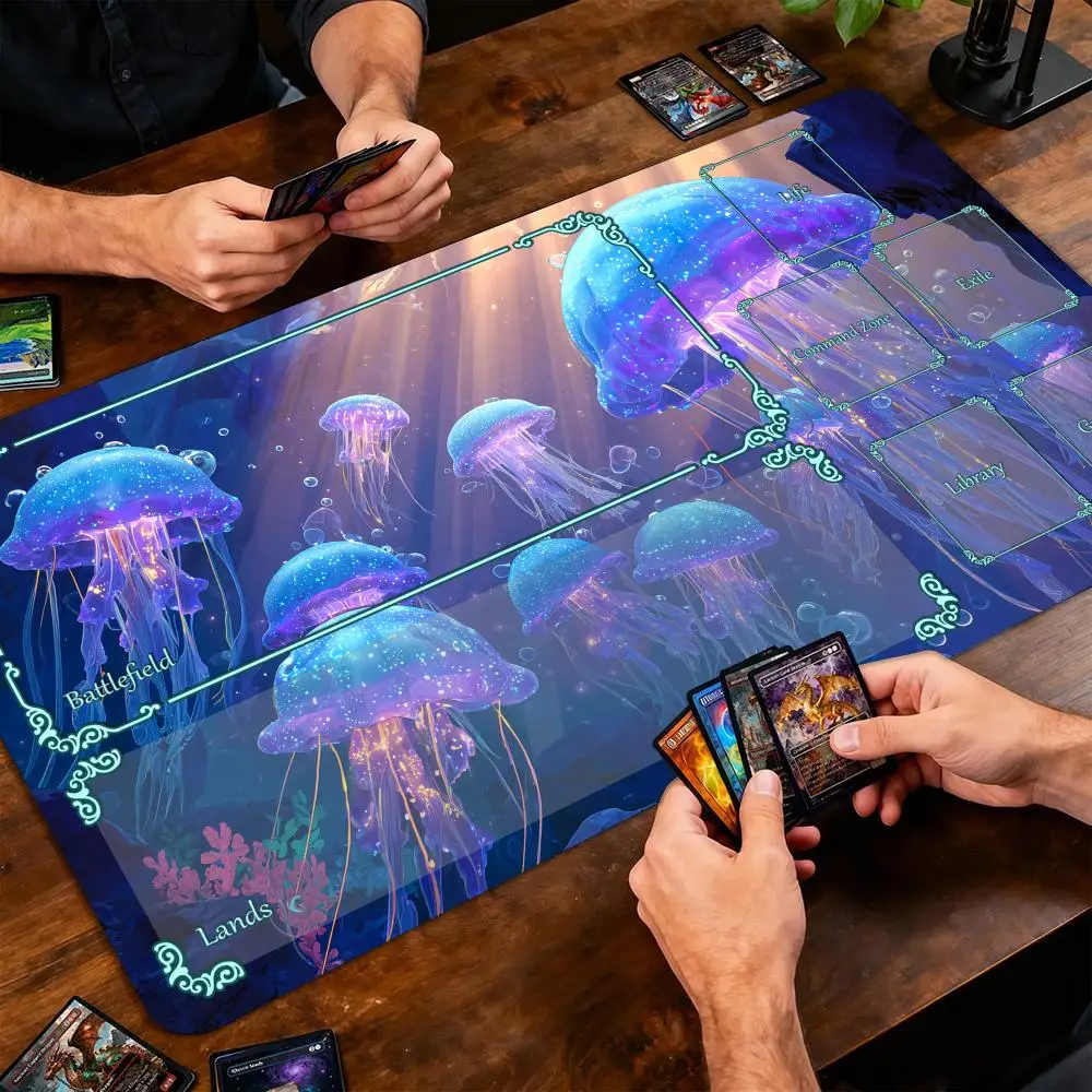 

Deep Sea Fantasy Jellyfish Magic Card Battle Mat MTG Playmat Anti-slip Base 35X60CM gathering gaming mats Board Game Mat for TCG