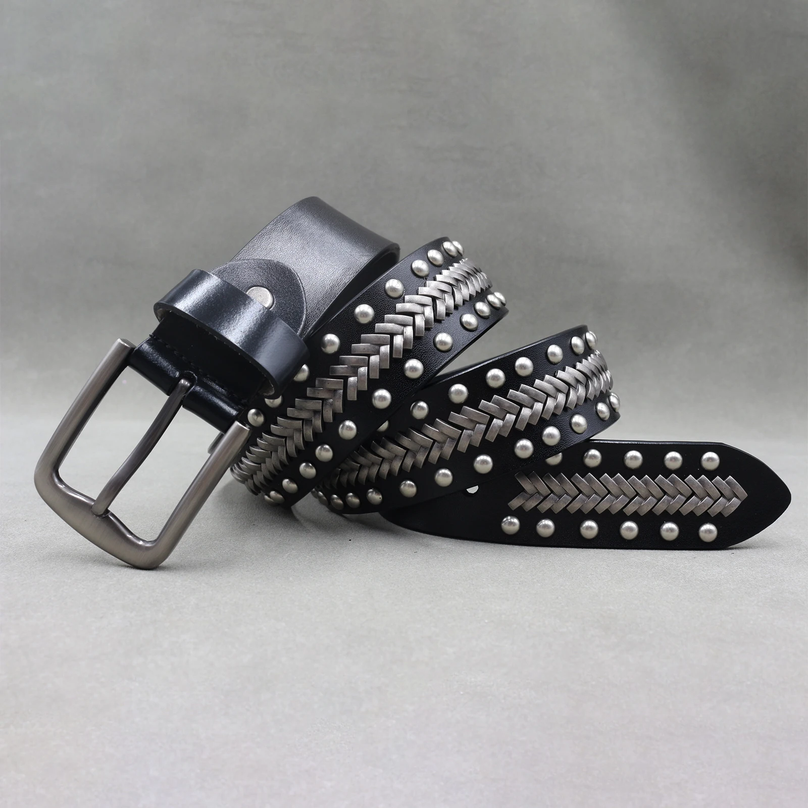 5142 Studded Leather Belt For Men & Women – Rock Style Fashion Men & Women Studded Belt, Metal Punk Rock Rivet Belt With  main image 4