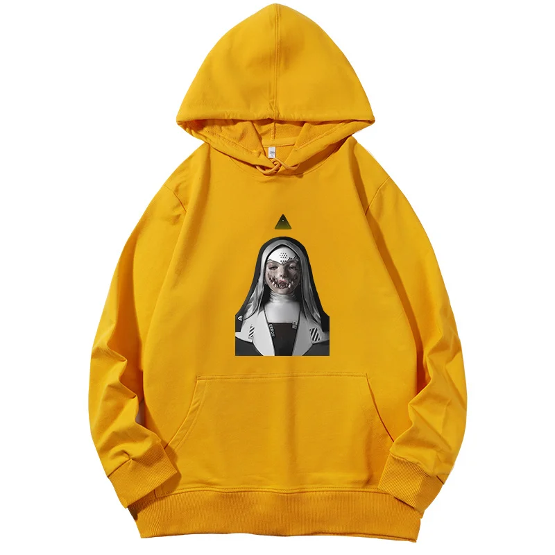 Demonic Nun Nonne Religieuse Horror Monster, Chemises de protection à capuche graphiques gothiques, Sweat à capuche essentiel en coton, Chemises de protection à capuche