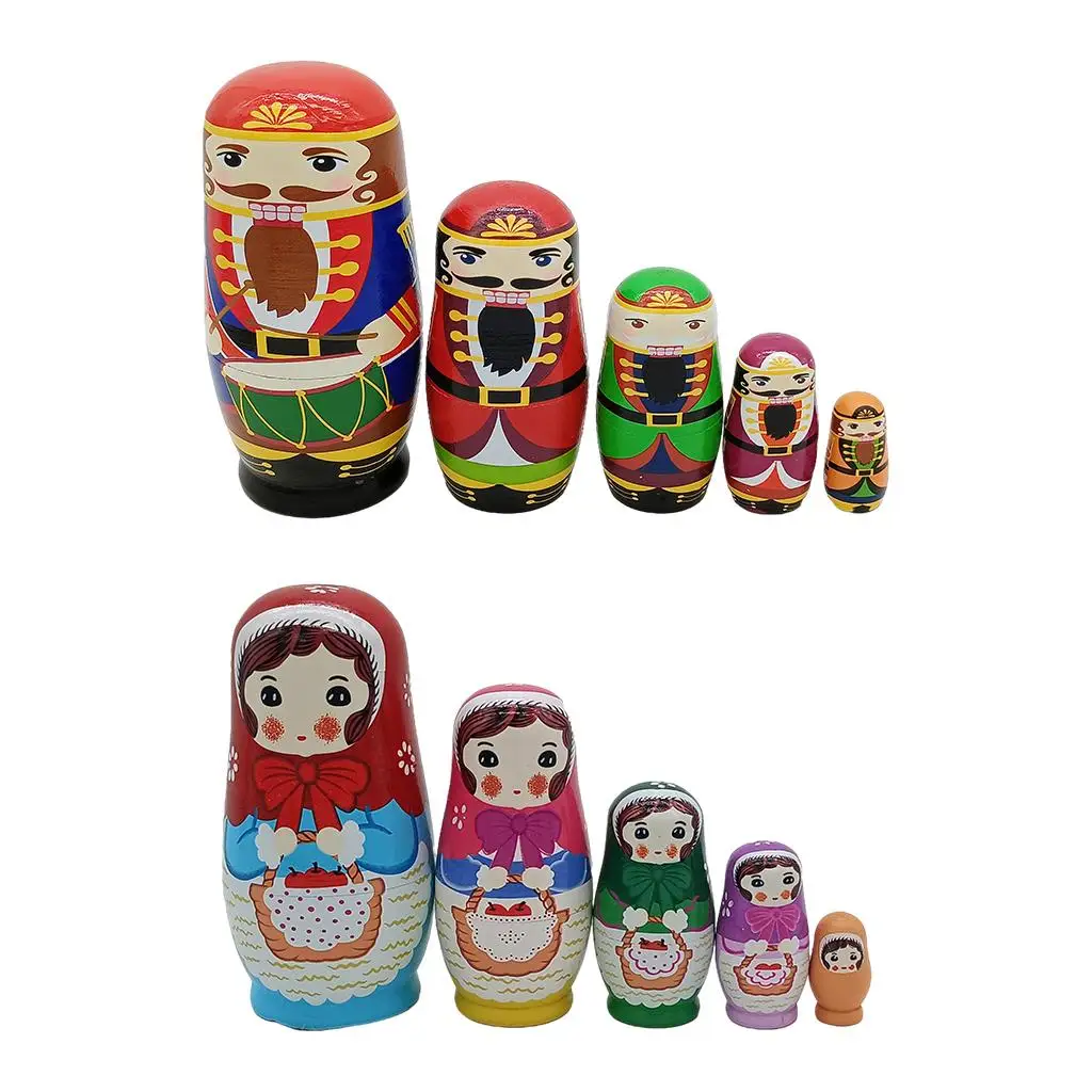 Cartoon Wooden Matryoshka Russian Nesting Dolls Stacking Toys for Christmas Adornment New Year Gift Accessories