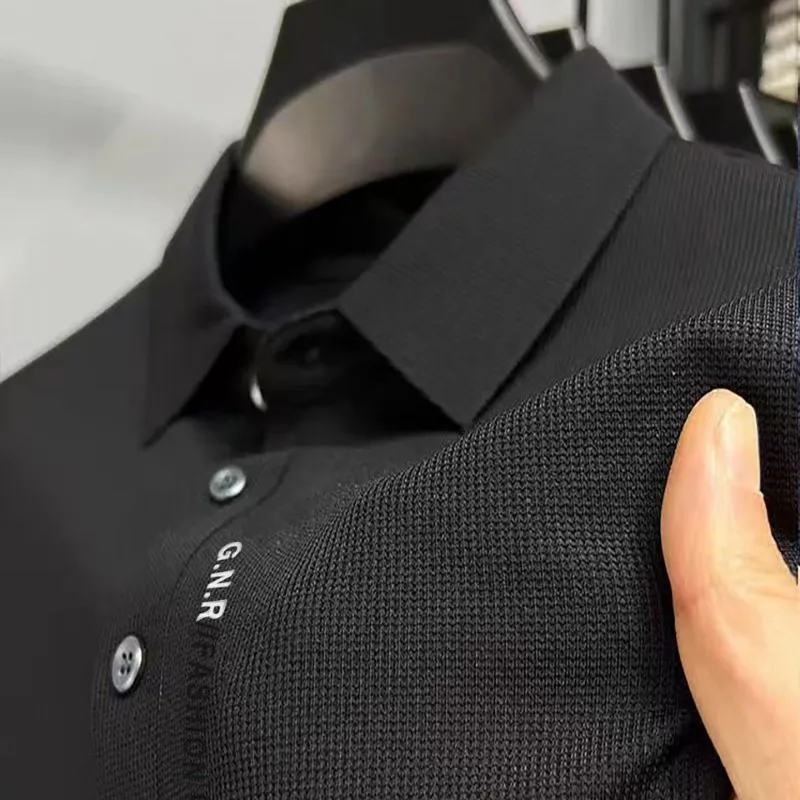 

2024Trendy Polo Shirt Men's Top Short Sleeved Business Casual Lapel Youth Fashion Outfit High-end Plus Loose Fit