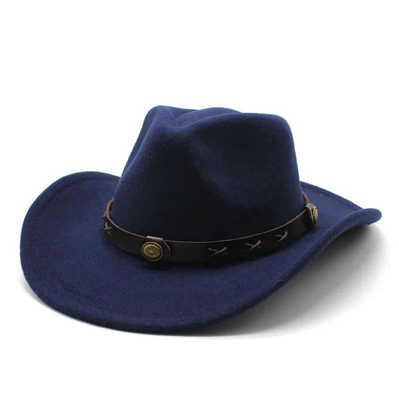 Hot Selling Western Cowboy Hat Woolen Jazz Top Hat Men's Ladies' National Style Autumn And Winter Felt Cap Broad-brimmed Hat