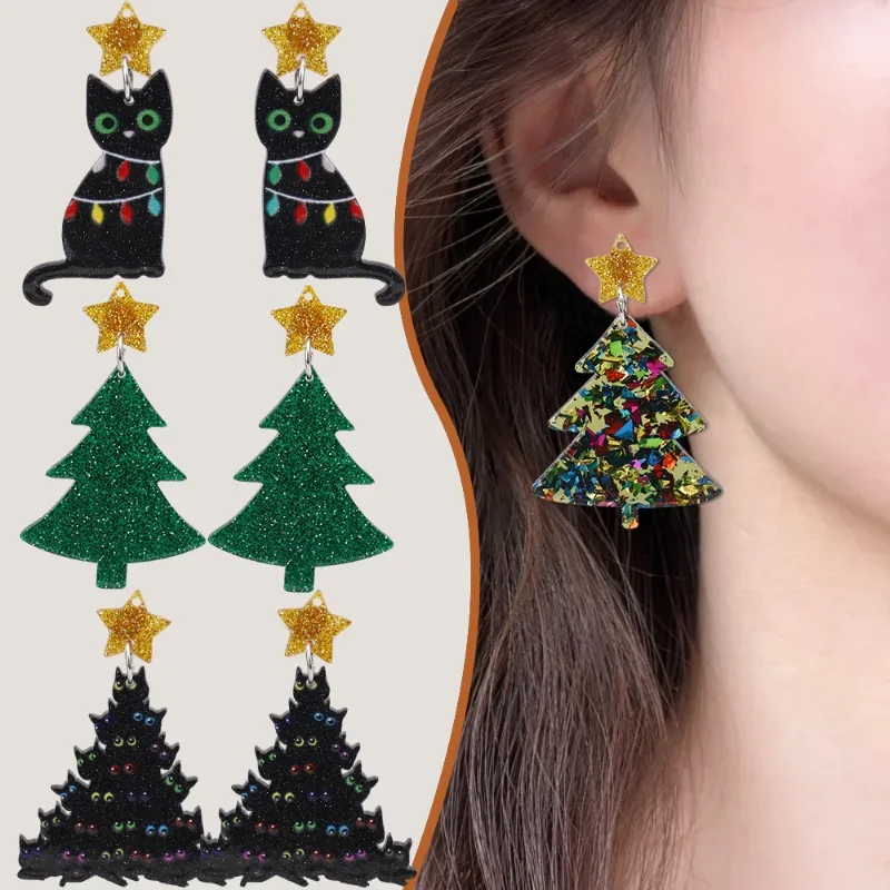 Fashion Christmas Elements Stud Earrings Christmas Earrings Creativity Crib Christmas Gift Bell Christmas Tree Earring Day Gift