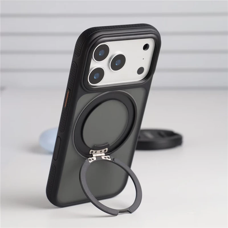 Magnetic Rotating Holder Anti-Slip Border Armor Case for iPhone 17Promax 18Pro 17Pro Touch Camera Button For Magsafe Hard Cover