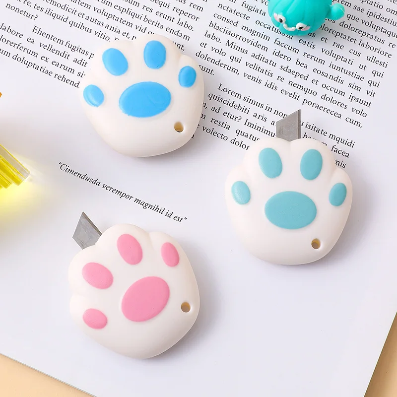 Mini couteau utilitaire de poche Kawaii, couteau de poche Patte de chat, boîte express, coupe-papier, emballage artisanal, lame illable quotidienne,