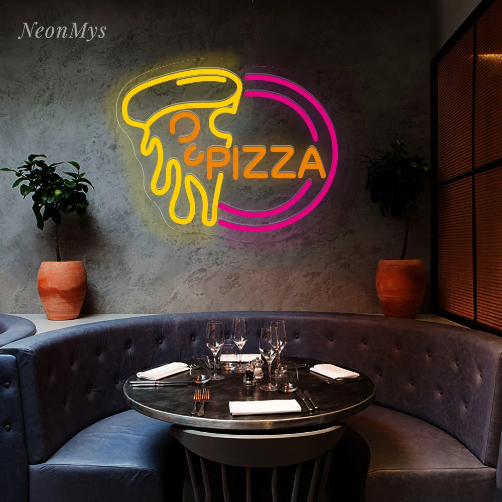 Pizza LED Neon Night Light Sign Hamburg Restaurant Door Sign Multicolour Luminous Sign Fast Food Restaurant Party Wall Decor