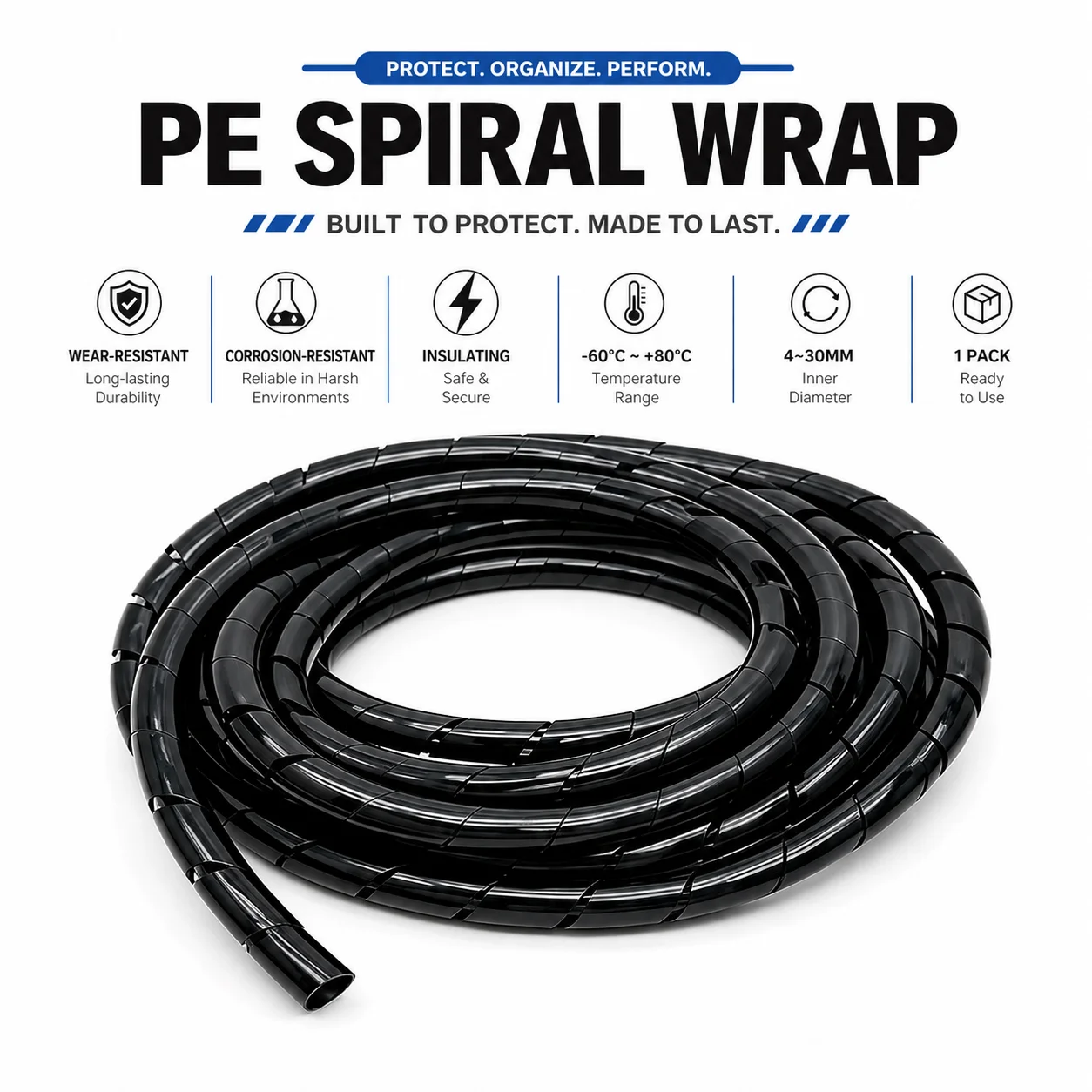 A Black PE Spiral Pipe with an Inner Diameter of 4-30mm Can Be Easily Installed by Wrapping It