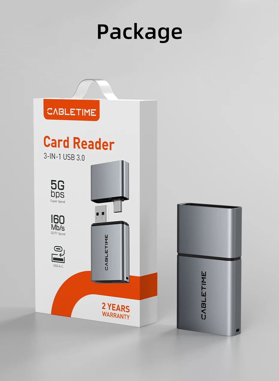CABLETIME SD4.0 Kartenleser 3 IN 1 312 MB/s 5 Gbit/s USB A & USB C auf SD/TF Speicherkartenadapter für Laptop, Telefon, MacBook – Detail 29