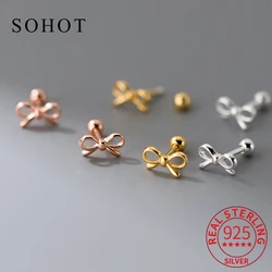 Real 925 Sterling Silve Mini Hollow Bowknot orecchini a bottone per le donne Classic Fine Jewelry Piercing vite Bead accessori