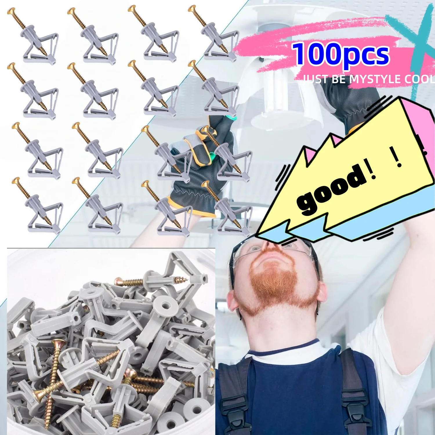 

Нейлоновый пластиковый инструмент для прокалывания самолета, расширительный анкер для гипсокартона, комплект с винтами, самосверлящая стена для дома