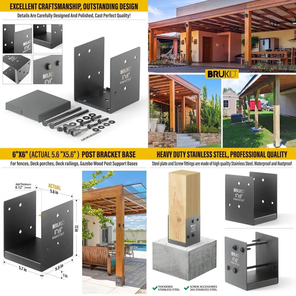 

Основание стойки палубы из нержавеющей стали 6x6 с анкерным кронштейном, бетонной опорой для перил, заборов, павильонов и крыльев (темно-серый)