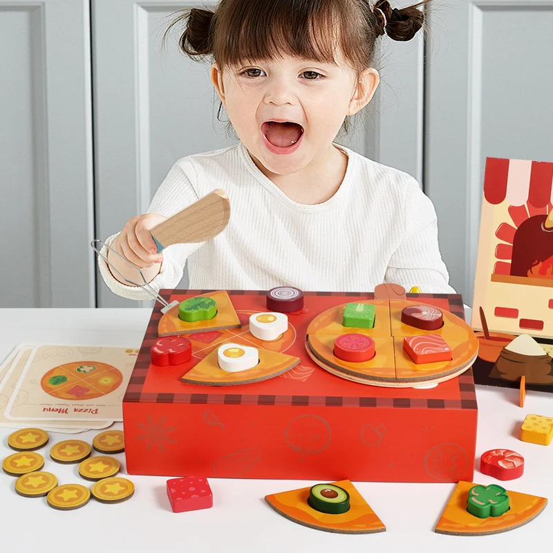 Children Pretend Goodies Play Simulated Kitchen Toys Wooden Cutting Pizza Food Kids Toy Object Cognition Boys Girl Birthday Gift