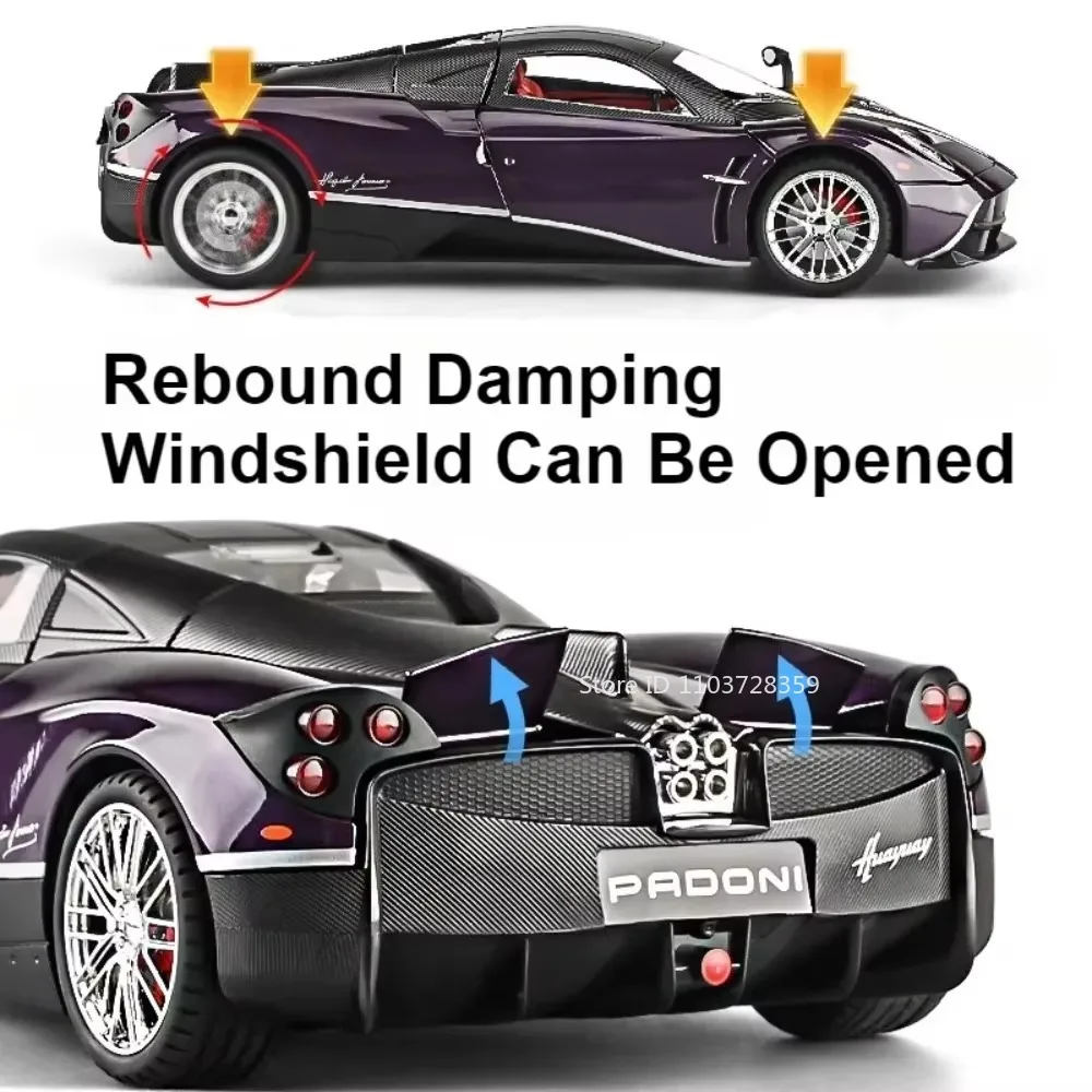 1:18 PAGANI Huayra ONE Supercar Modello Giocattoli Pressofuso in lega Auto sportive Suono Luce Porte aperte Tirare indietro Collezione Regali per bambini
