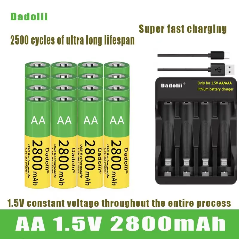 Dadolii New AA  rechargeable Li ion battery 1.5V AA 2800mah / Li ion battery watch for toys MP3 player thermometer keyboard