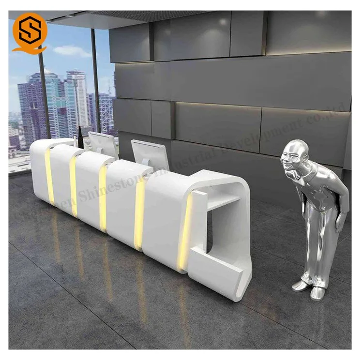

Customized.Office Hotel Modern White Front Desks Artificial Stone Custom Made New Technology Robot Reception Desk