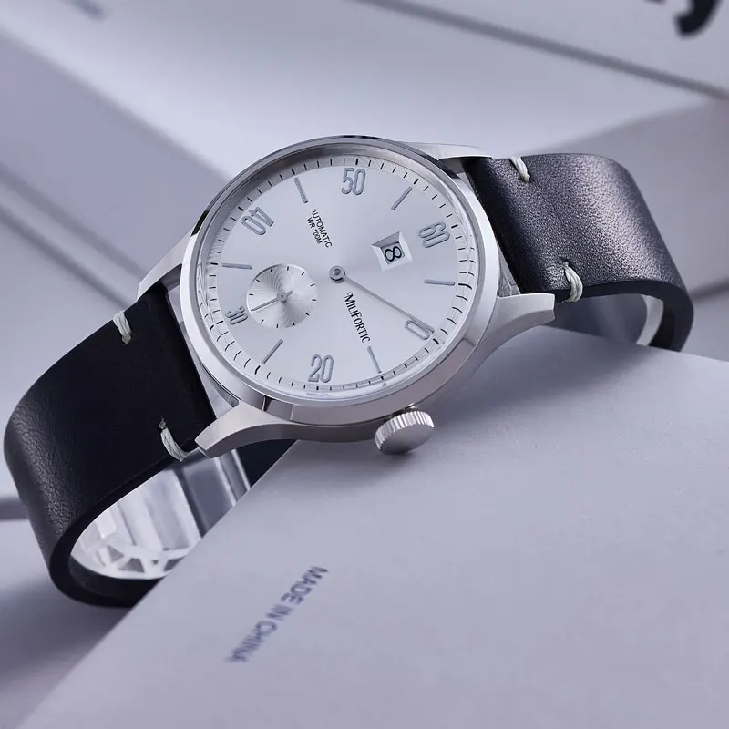 Milifortic 38 مللي متر الحد الأدنى القفز ساعة السيارات ساعة رجل R088 الياقوت كريستال 10ATM خمر الفولاذ المقاوم للصدأ الساعات الميكانيكية