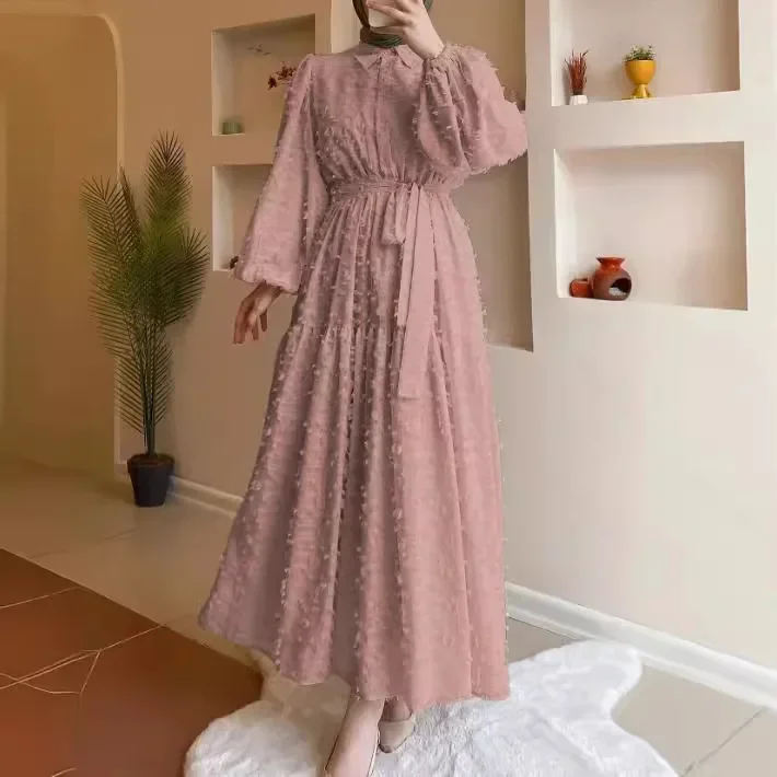 Abaya Fashion Women's Clothing, Muslim Robe Dubai and Pakistani Casual Solid Color Jacquard Elegant Long-length Dress for Ladies