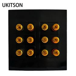 12 Ports Black Audio Panel Banana Sound Box Speaker Wall Plate 120mm Hifi System Connector Plug Cover Acoustic Outlet Faceplate