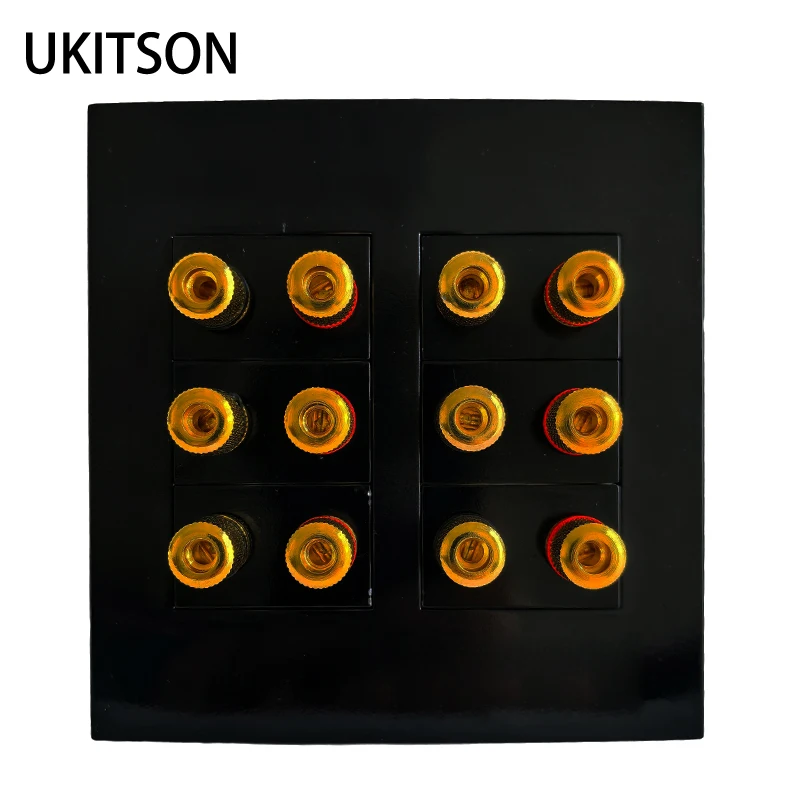 12 Ports Black Audio Panel Banana Sound Box Speaker Wall Plate 120mm Hifi System Connector Plug Cover Acoustic Outlet Faceplate