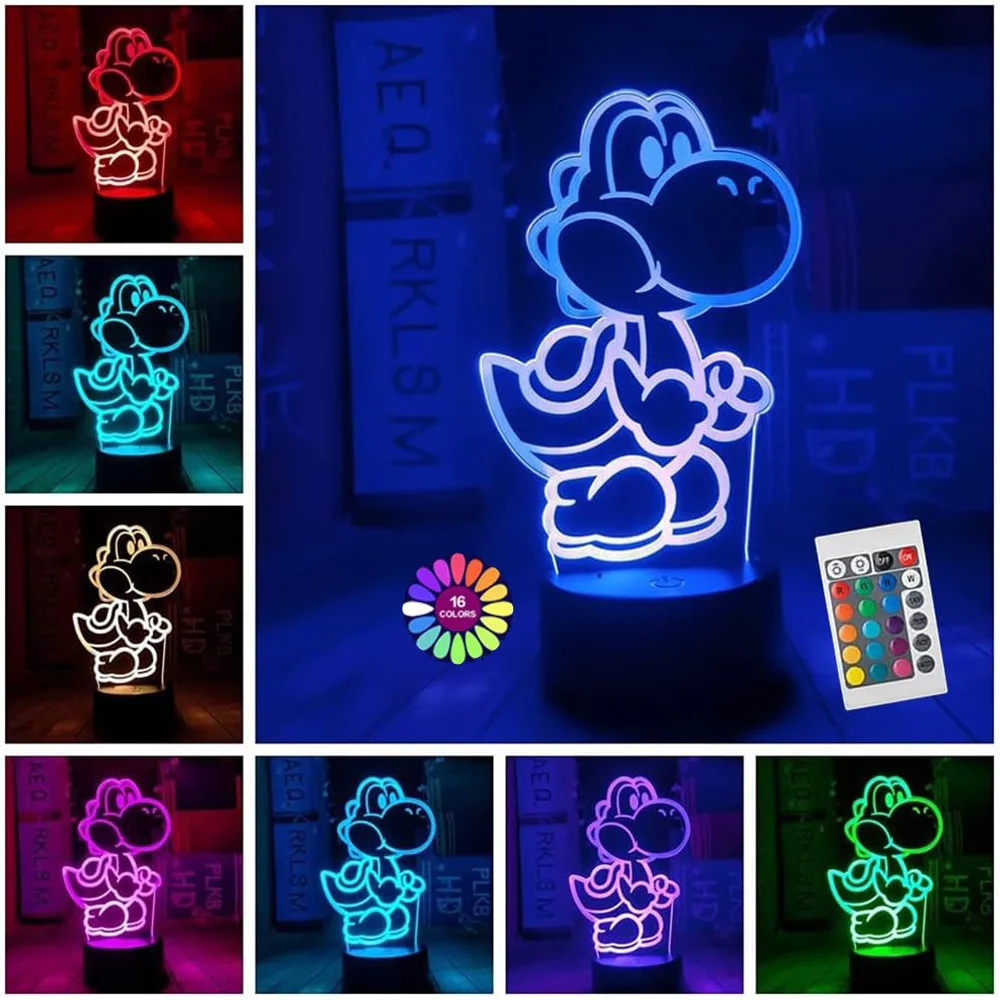 Yoshi 3D Illusion LED Night Light 16 Colors Gradual Changing Touch Switch USB Table Lamp for Holiday Gifts or Home Decorations