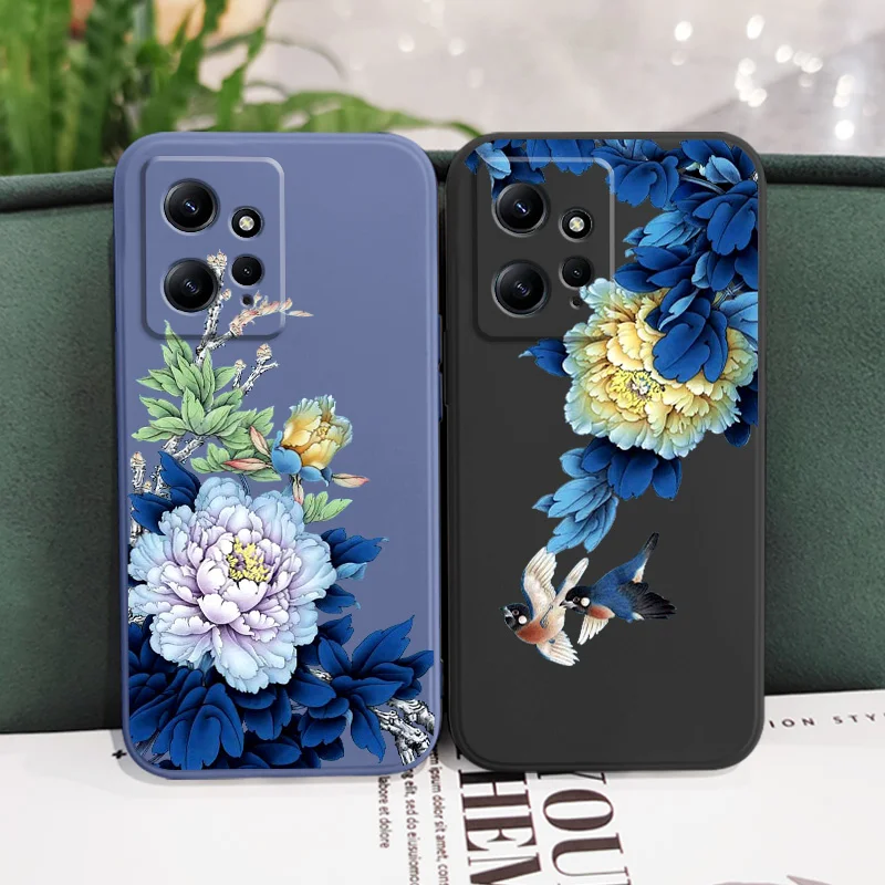 Blue Blossom Phone Case For Xiaomi Redmi Note 13 12 12S 11 11S 10 10S 9 9S Pro Plus 4G 5G Liquid Silicone Cover