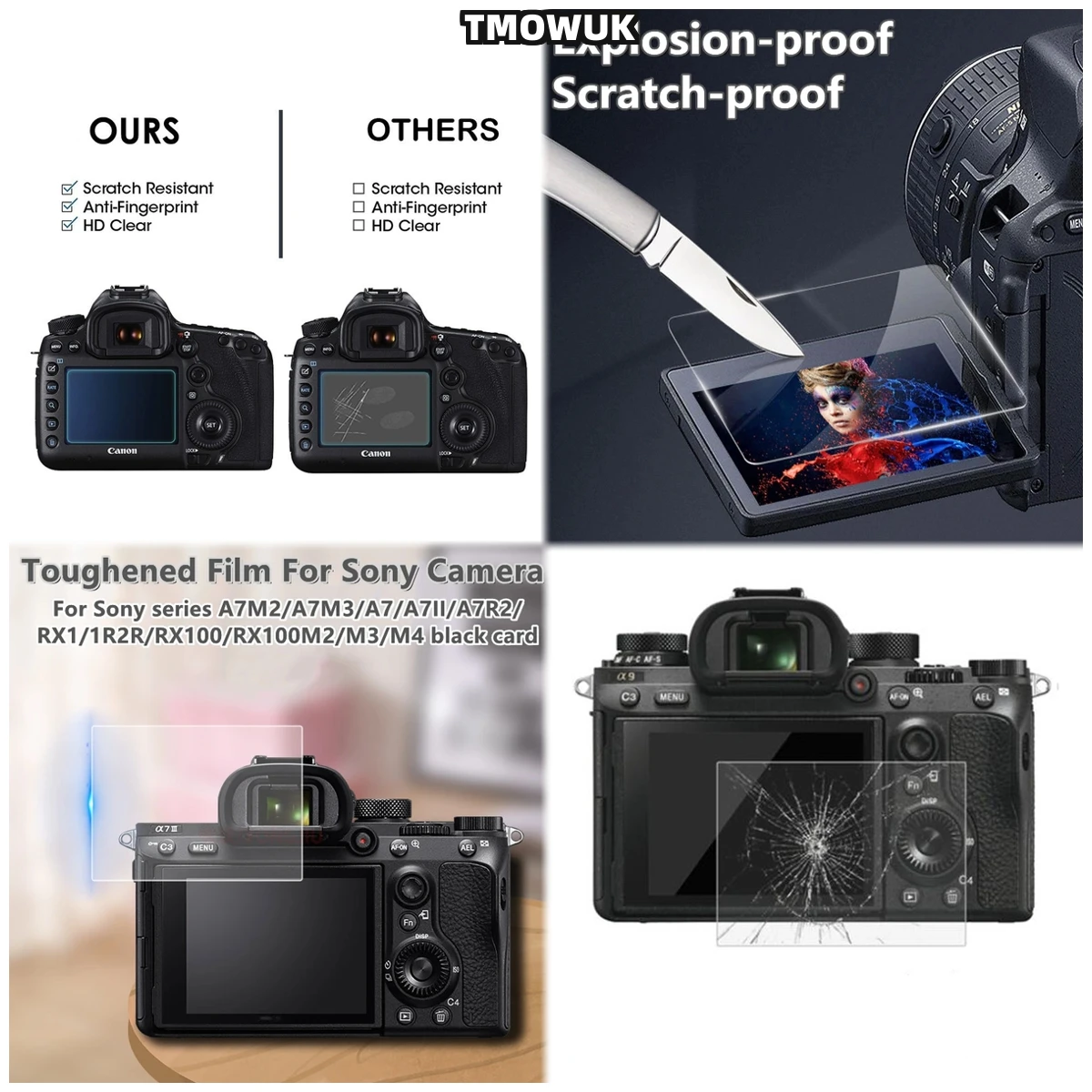 

For A9 A9II A7RII A7RIII A7R4 A7R4A A7SMII, Sturdy 9H Glass Film, Anti-Scratch, Preserves HD Clarity