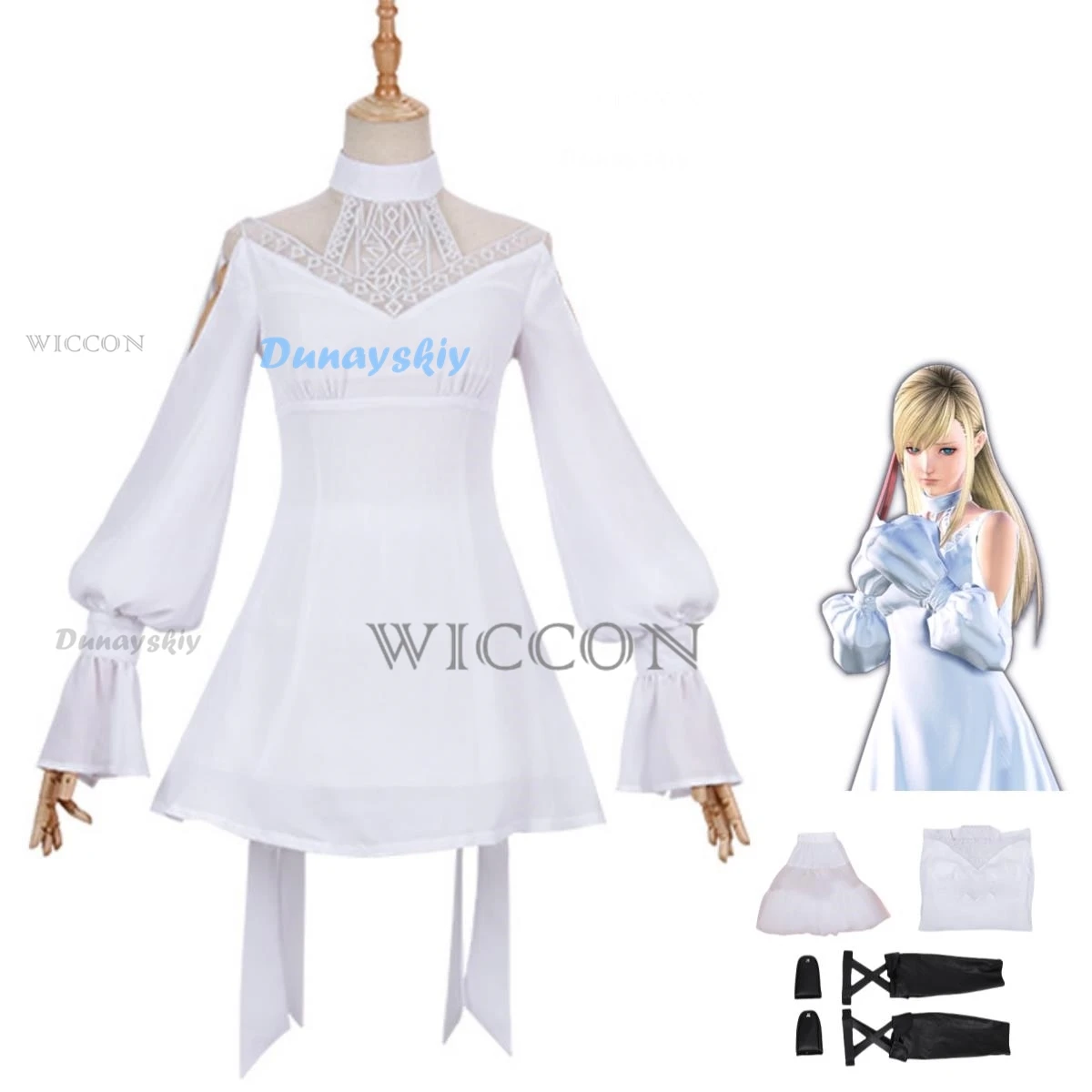 Game Final Fantasy XIV:A Realm Reborn Ryne Minfilia Cosplay Costume White Mesh Yarn Dress Woman Sexy Carnival Halloween Suit