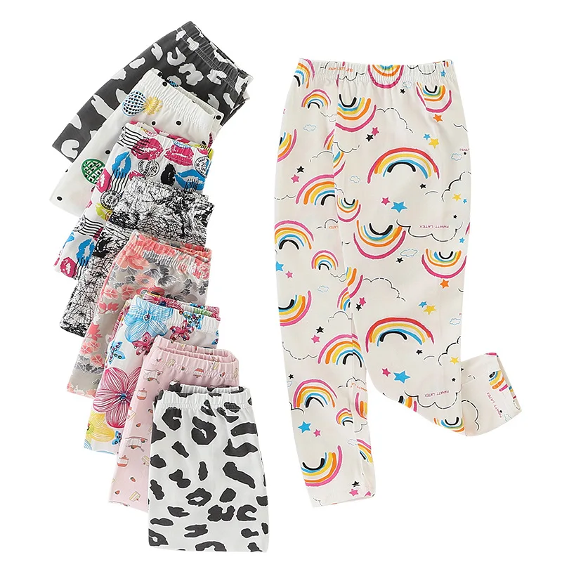 Little maven Baby Girls 2024 New Cartoon Flowers Leggings Children Pants Spring and Autumn Lovely Trousers for Kids 2-7 year