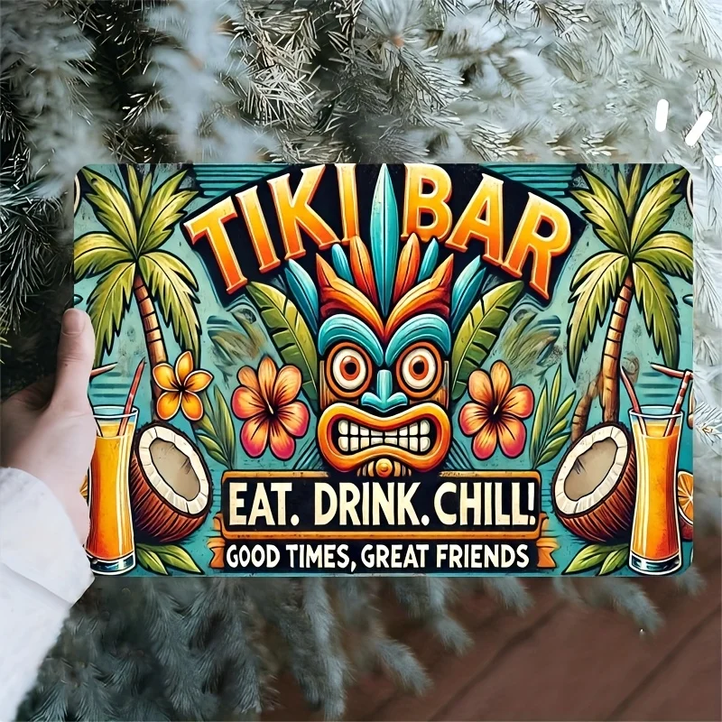 Vintage Tiki Bar Metal Wall Sign - Retro Decor with 