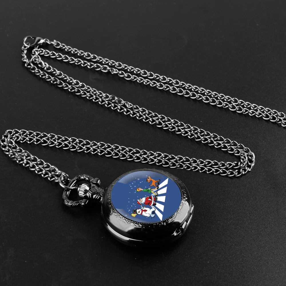 Merry Christmas Handmade Glass Dome Quartz Pocket Watch With Durable Chain Arabic Numeral Dial Extraordinary Gifts for Men Kids