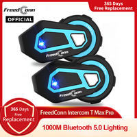 Freedconn T Max Pro Motorcycle Intercom Bluetooth Helmet Headset 6 Riders BT 5.0 1200M FM Motor Interphone Communicator Earphone