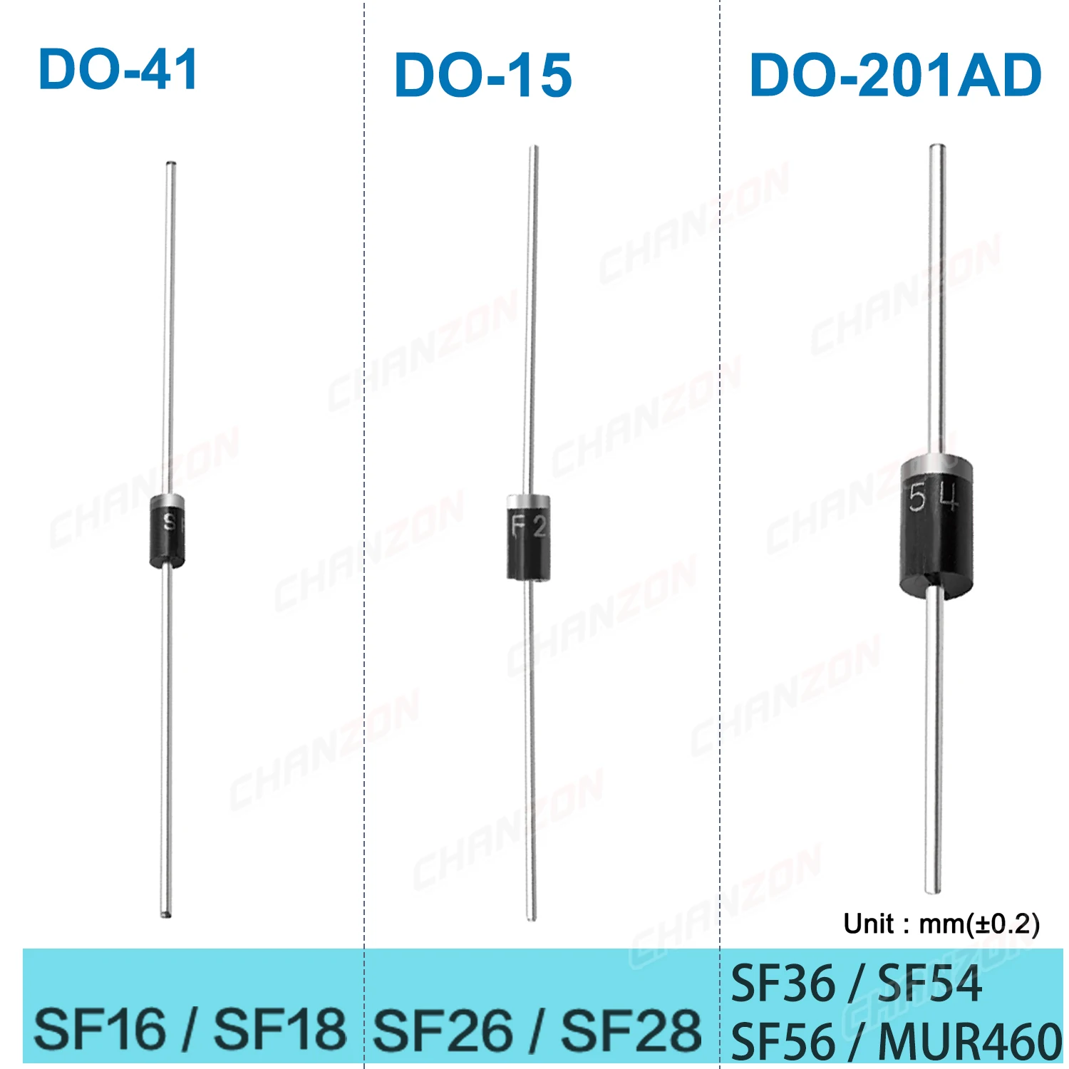 Ultra Fast Recovery Rectifier Diode SF16 SF18 SF26 SF28 SF36 SF54 SF56 MUR460 DO-41 DO-27 1A 2A 3A 4A 5A 200V 400V 600V Super