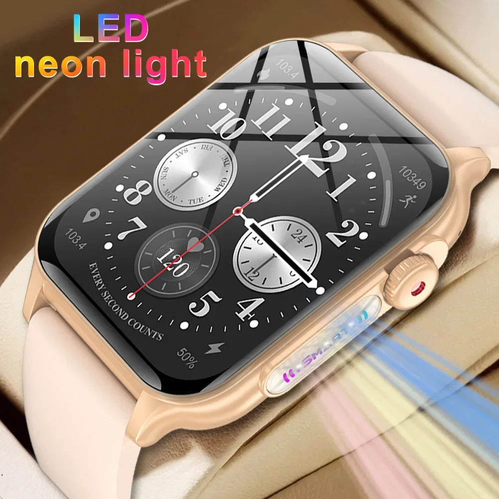 

2024 New Colorful Breathing Light Smart Watch Men AMOLED HD Large Screen Sports Tracker Health Monitor BT Call smart watch Women